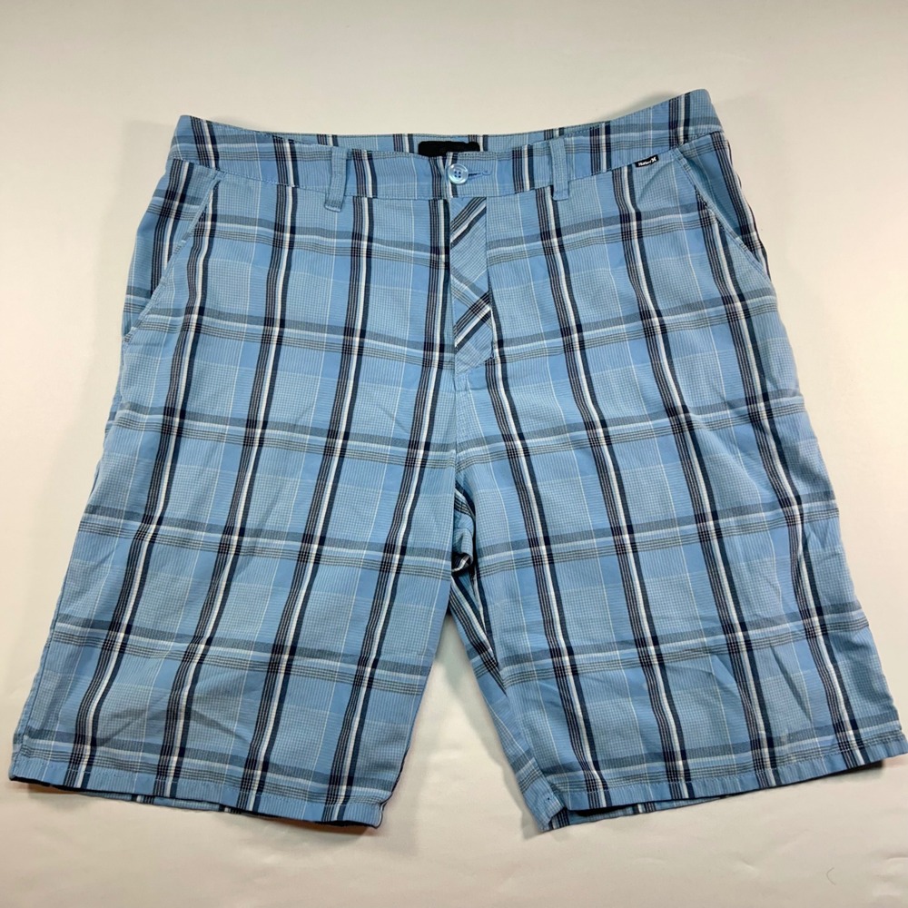 Hurley Mens Plaid Walkshorts Blue Size 36 Casual Summer Surf Skate Shorts‎